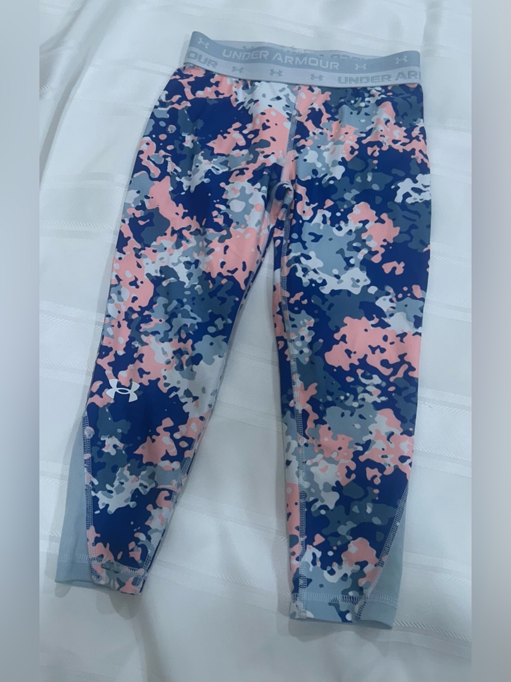 Under Armour Girls HeatGear Leggings 6X Pink Blue Camo Athletic Pants
